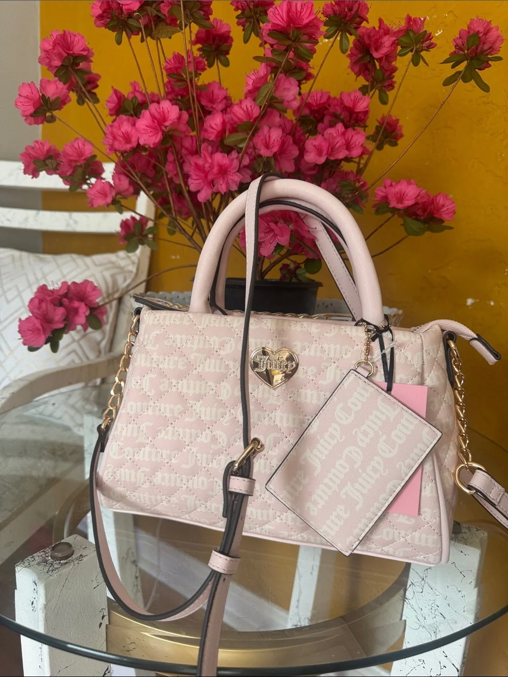 Juicy Couture Light Pink Quilted Satchel with Heart Logo
